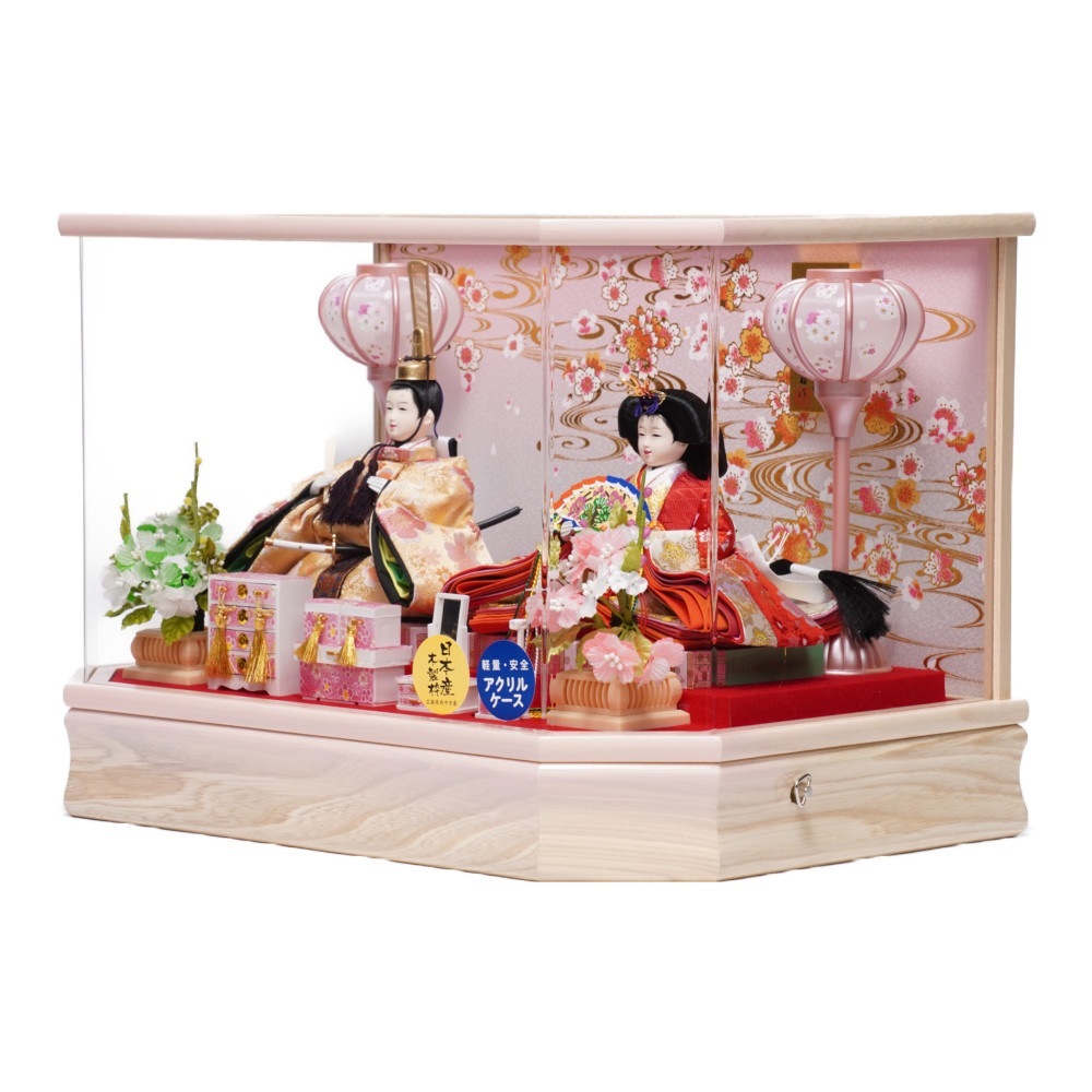 【雛人形】小三五 美里白桃 親王揃いアクリルケース飾り〈藤翁作〉[233-026]