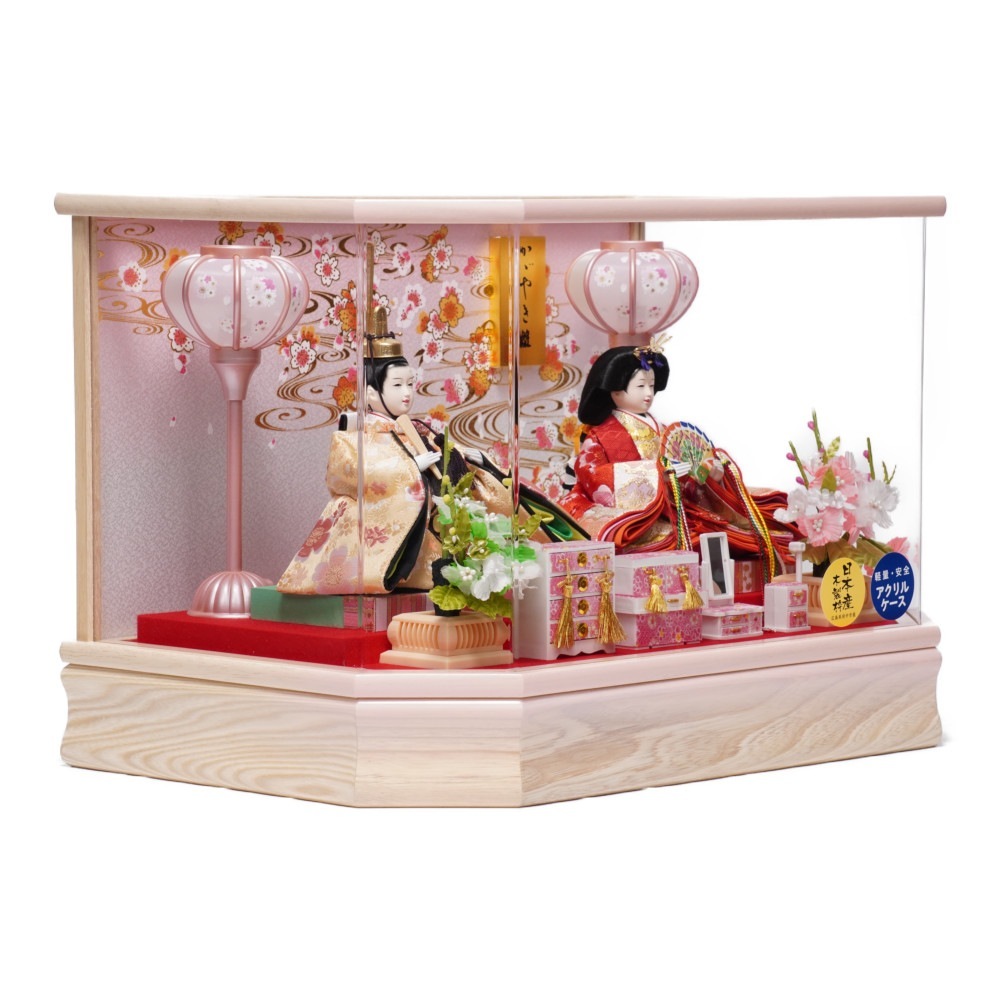 【雛人形】小三五 美里白桃 親王揃いアクリルケース飾り〈藤翁作〉[233-026]