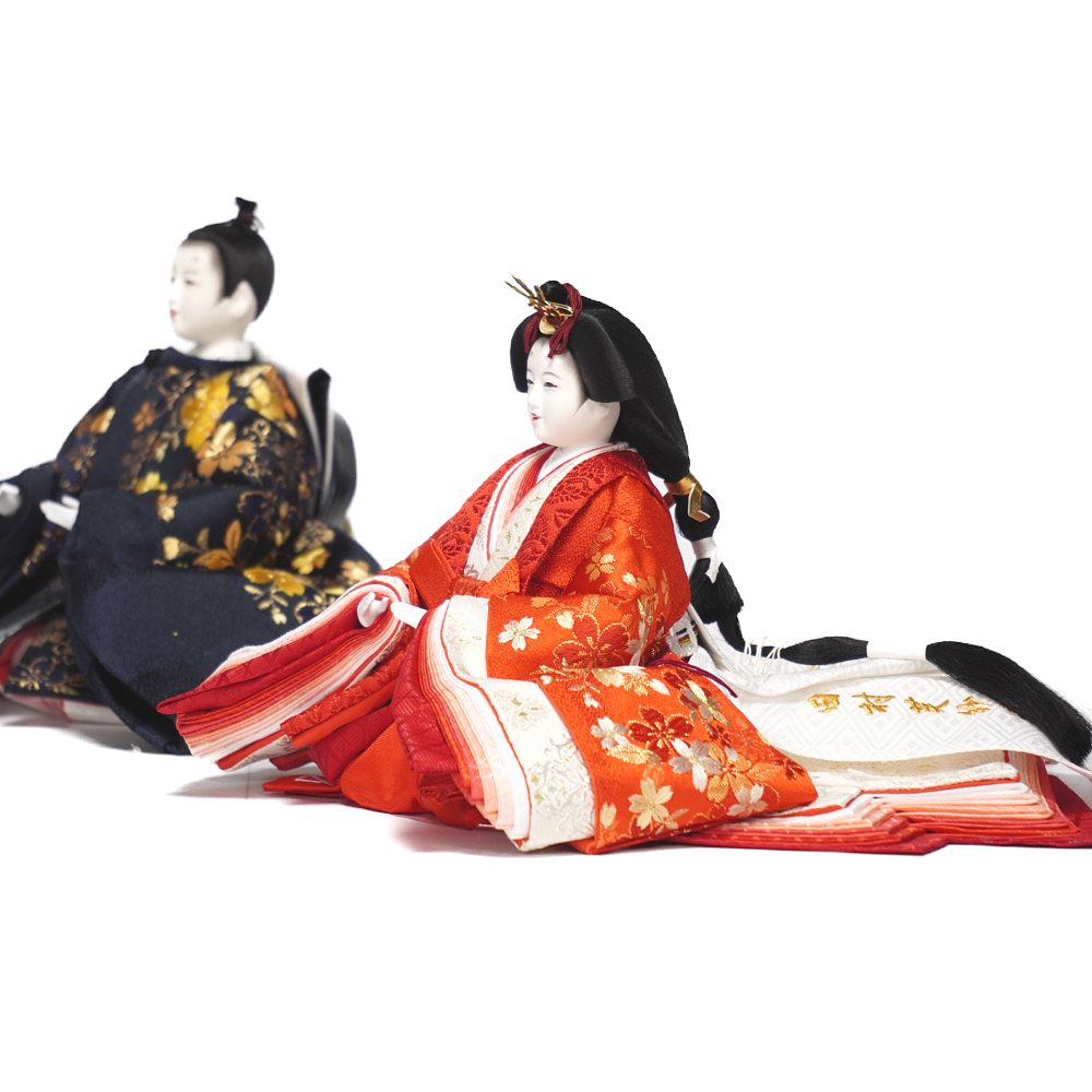 【雛人形】京十番 刺繍 桜ちらし(紺・朱) 親王飾り | 田村芙紗彦作