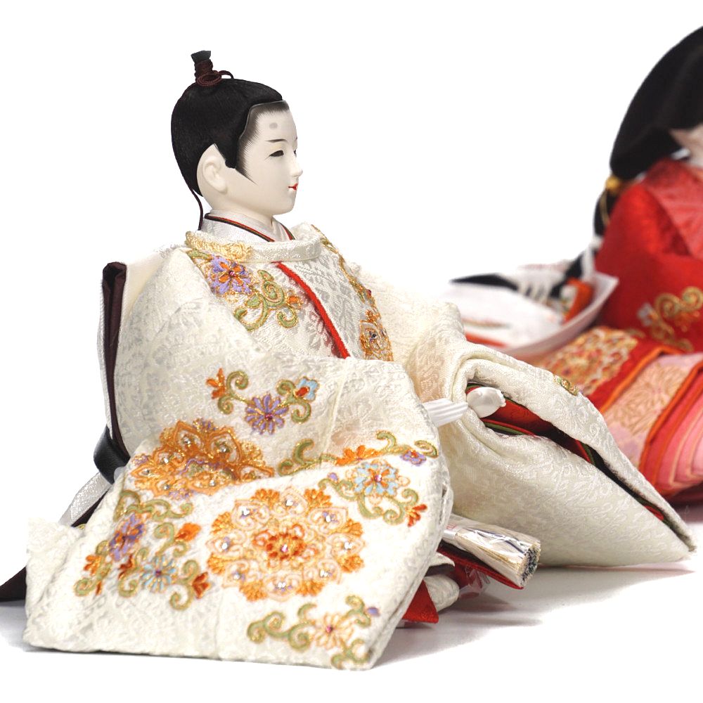 【雛人形】京十番 総刺繍 華紋唐草文様(白) 親王飾り | 小出松寿作