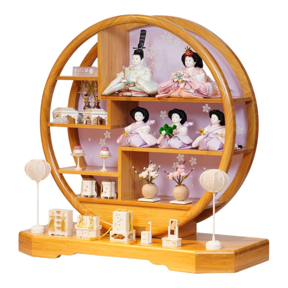 【雛人形】三寸おぼこ オーガンジー スウィートマカロン 丸窓竹製円型飾り | 小出松寿作