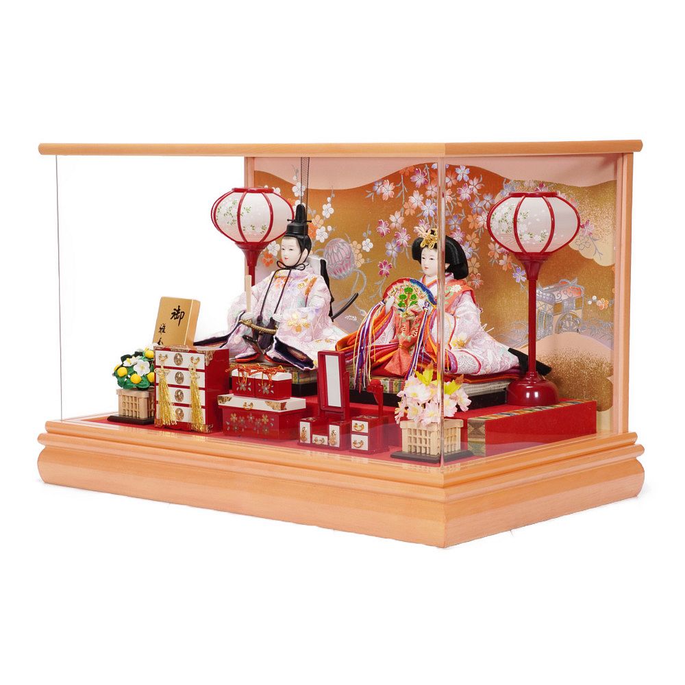 【雛人形】芥子「桃華」 親王揃いアクリルケース飾り〈雅秀作〉[243-030]