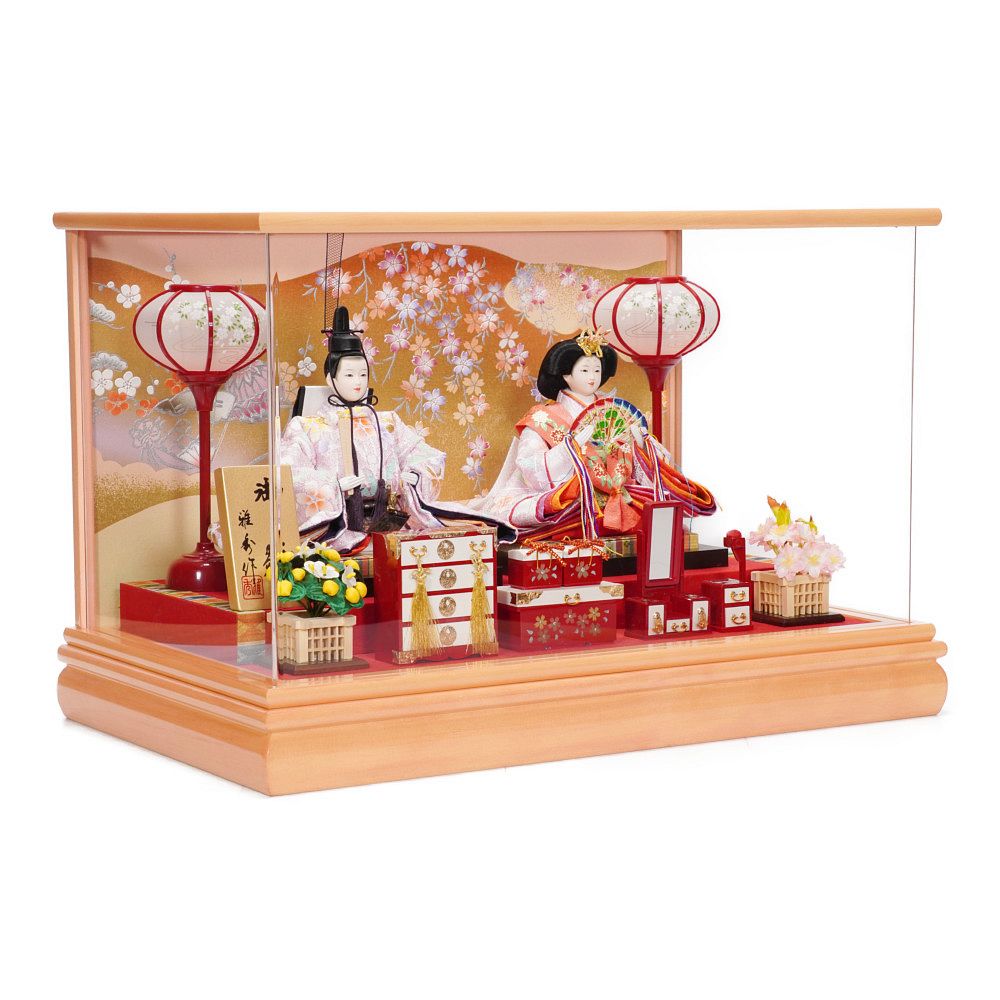 【雛人形】芥子「桃華」 親王揃いアクリルケース飾り〈雅秀作〉[243-030]