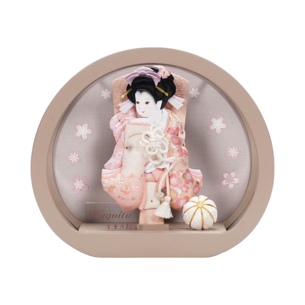 【羽子板】7号 美月刺繍 円型アクリル(モカ)〈宝童作〉[252-010]