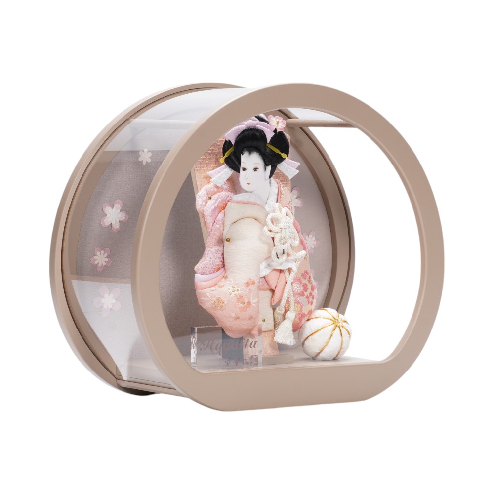 羽子板】7号 美月刺繍 円型アクリル(モカ)〈宝童作〉[252-010