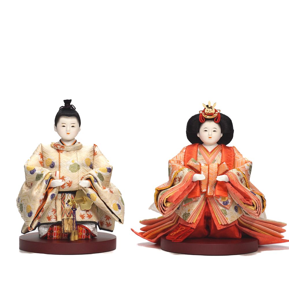 【雛人形】三寸おぼこ 檜垣に花の丸文様 親王揃い立雛飾り | 小出松寿作