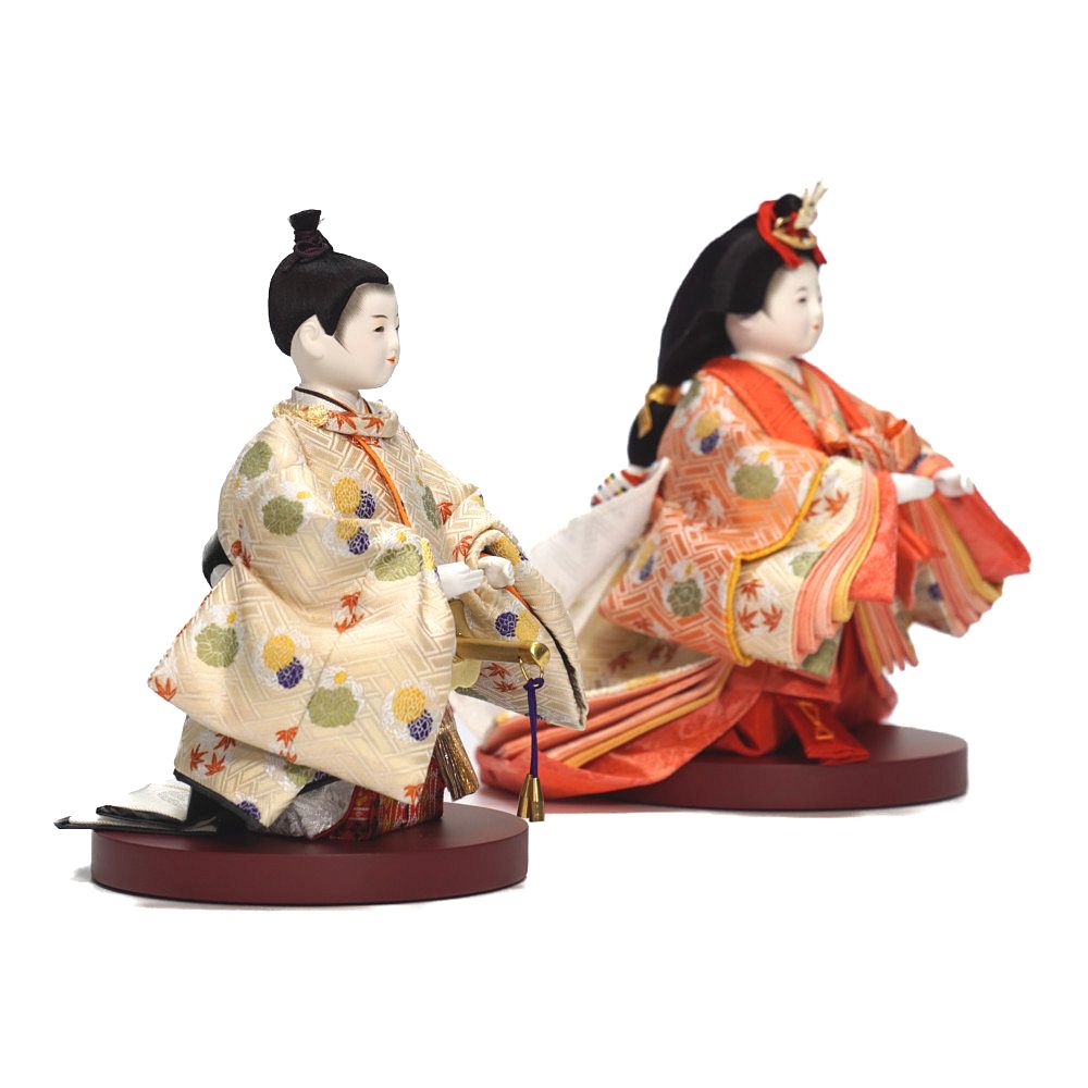 【雛人形】三寸おぼこ 檜垣に花の丸文様 親王揃い立雛飾り | 小出松寿作