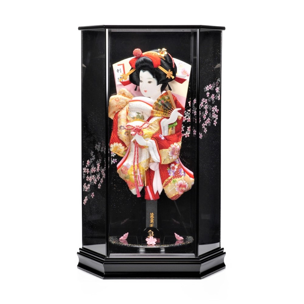 【羽子板】18号 振袖 金駒刺繍道長牡丹(白×赤)〈匠一好作〉[222-045]