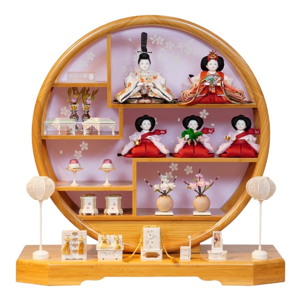 ●新品おひなさま●　さくら刺繍屏風　フルセット 雛人形 はるる ぷり姫 小芥子親王 マリさくら刺繍 赤屏風 横幅48cm