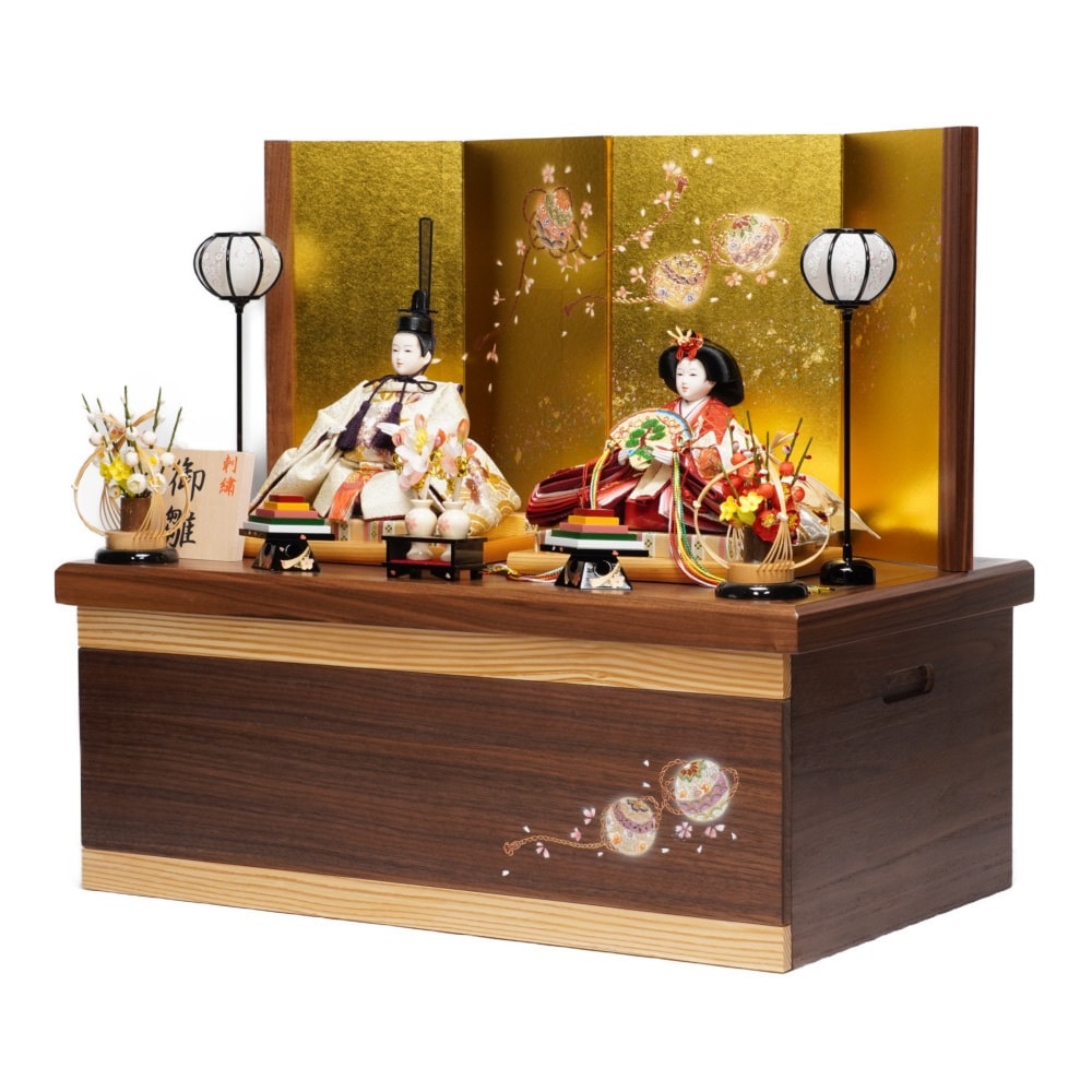 雛人形】小三五 刺繍(白) 紅白桜 親王揃い収納飾り | 恵翠作 ｜雛人形