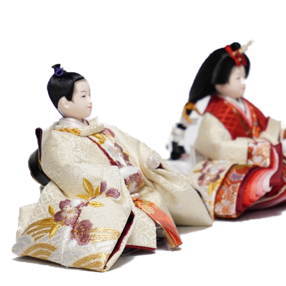 雛人形】小三五 刺繍(白) 紅白桜 親王揃い収納飾り | 恵翠作 ｜雛人形