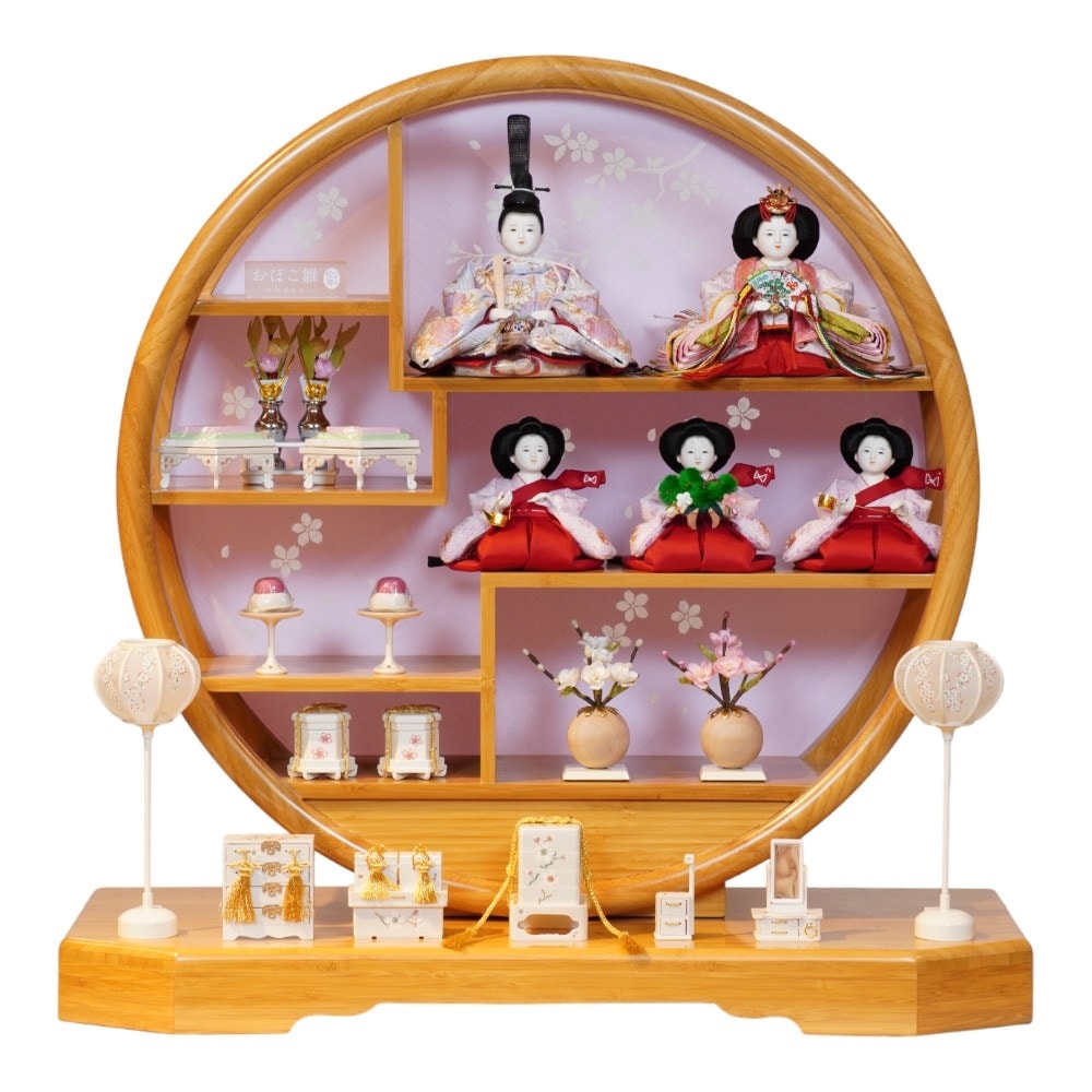 ●くみ●新品おひなさま●　桜づくし刺繍飾り　琵琶と琴のお道具付 ○新品おひなさま○ 桜づくし刺繍飾り 琵琶と琴のお道具付