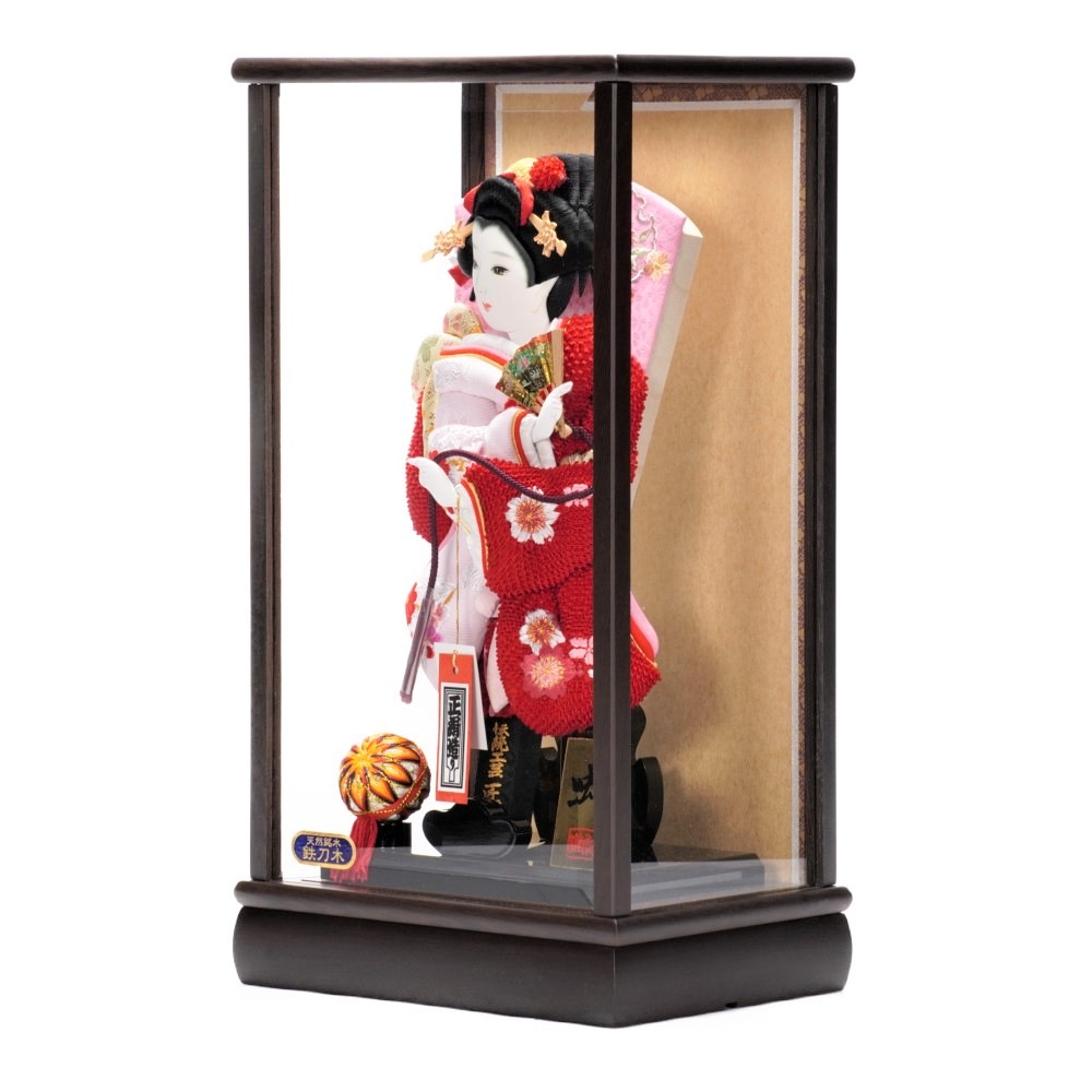 【羽子板】10号 振袖 刺繍雪輪桜(ピンク)×鹿の子絞り(赤)〈匠一好作〉[222-048]