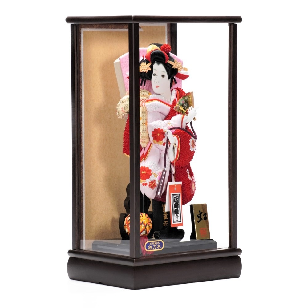 【羽子板】10号 振袖 刺繍雪輪桜(ピンク)×鹿の子絞り(赤)〈匠一好作〉[222-048]