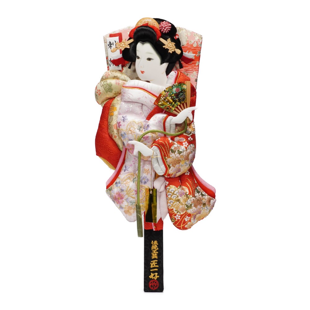 【羽子板】13号 刺繍桜(ピンク)×金彩梅(赤) 壁掛け〈匠一好作〉[262-018]