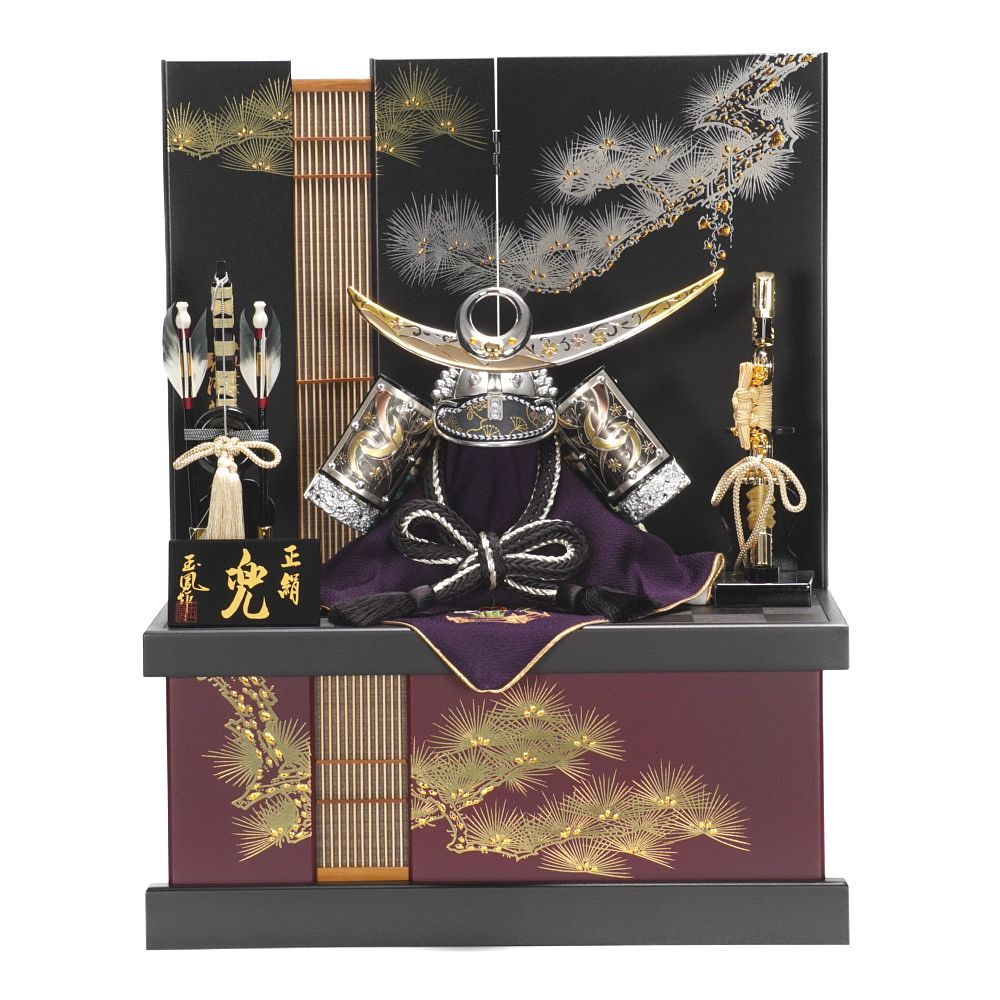 【五月人形】12号 彫金 三日月 上杉謙信 兜収納飾り〈上原玉鳳作〉[225-040]