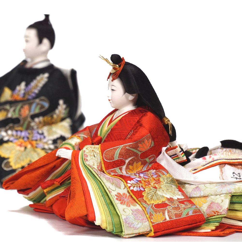 【USED】雛人形 京友禅全彩【金彩京の舞】 雛人形 小出松寿作 京9番 金彩京刺繍「古代鏡」白 - 川田芳好堂