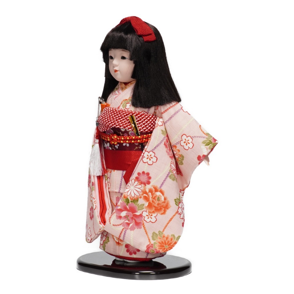 【市松人形】10号 友禅(ピンク) 桜に牡丹〈小出松寿作〉[223-027]