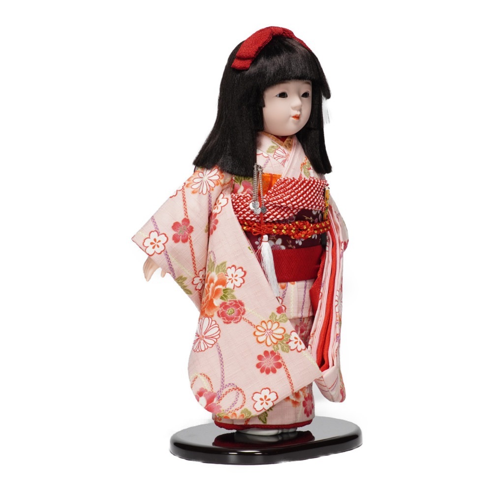 【市松人形】10号 友禅(ピンク) 桜に牡丹〈小出松寿作〉[223-027]