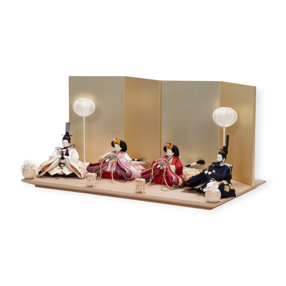 雛人形】「葵」 桜ちらし刺繍(白・ピンク)×麻の葉に刺繍桜(紺・赤