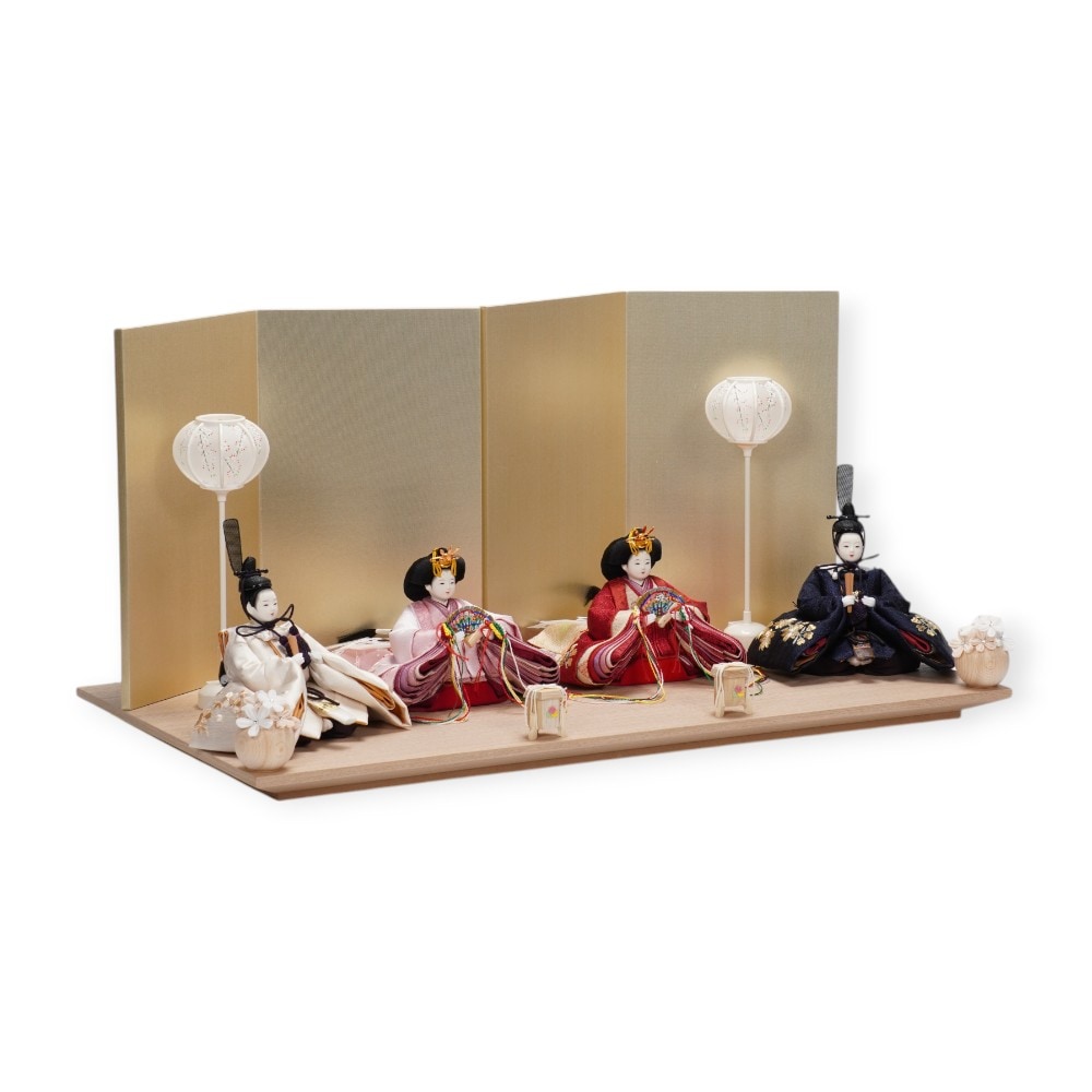 【雛人形】「葵」 桜ちらし刺繍(白・ピンク)×麻の葉に刺繍桜(紺・赤) 双子飾り〈柴田家千代作〉[253-123]