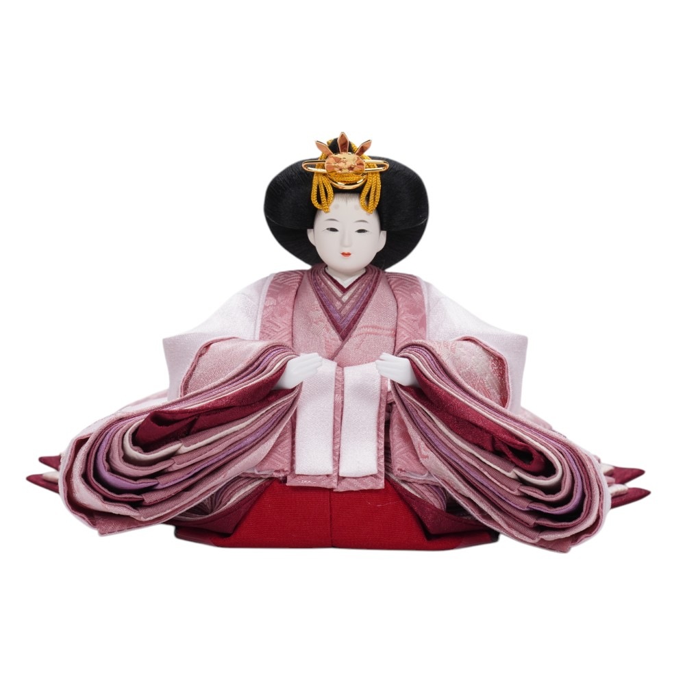 【雛人形】「葵」 桜ちらし刺繍(白・ピンク)×麻の葉に刺繍桜(紺・赤) 双子飾り〈柴田家千代作〉[253-123]