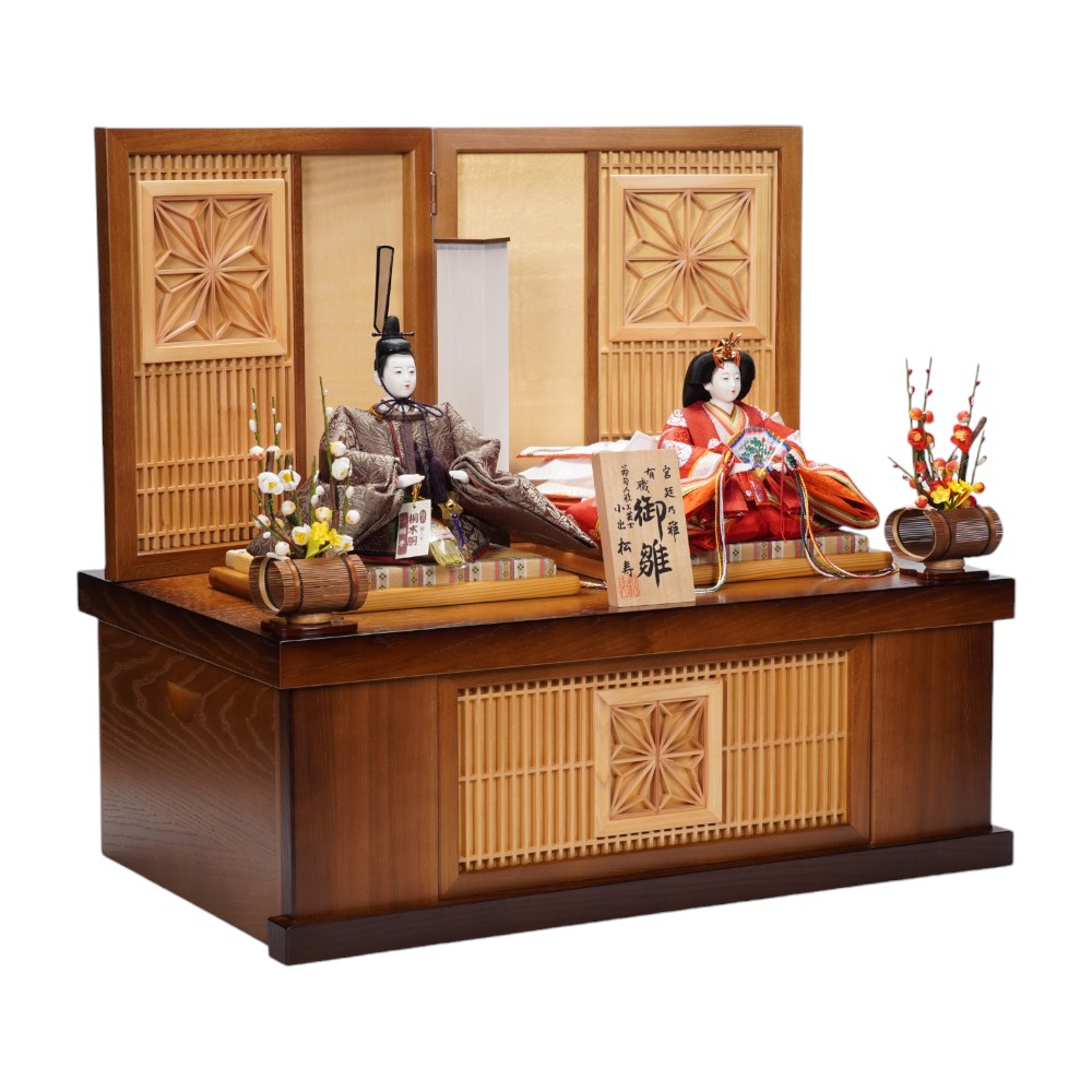 雛人形】京十番 貴船 麹塵 桐竹鳳凰文様 親王揃い収納飾り〈小出松寿作