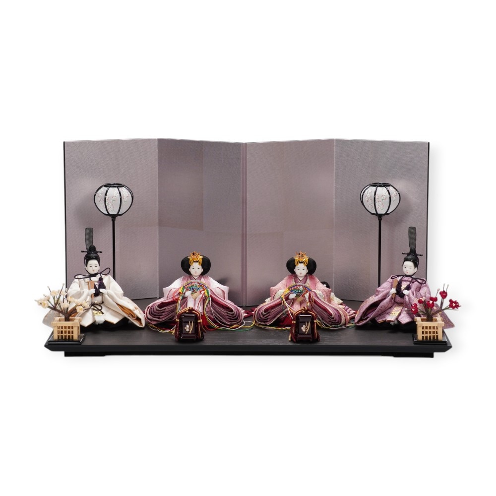 【雛人形】「葵」 桜ちらし刺繍(白・ピンク)×麻の葉に刺繍桜(紫) 双子飾り〈柴田家千代作〉[253-124]