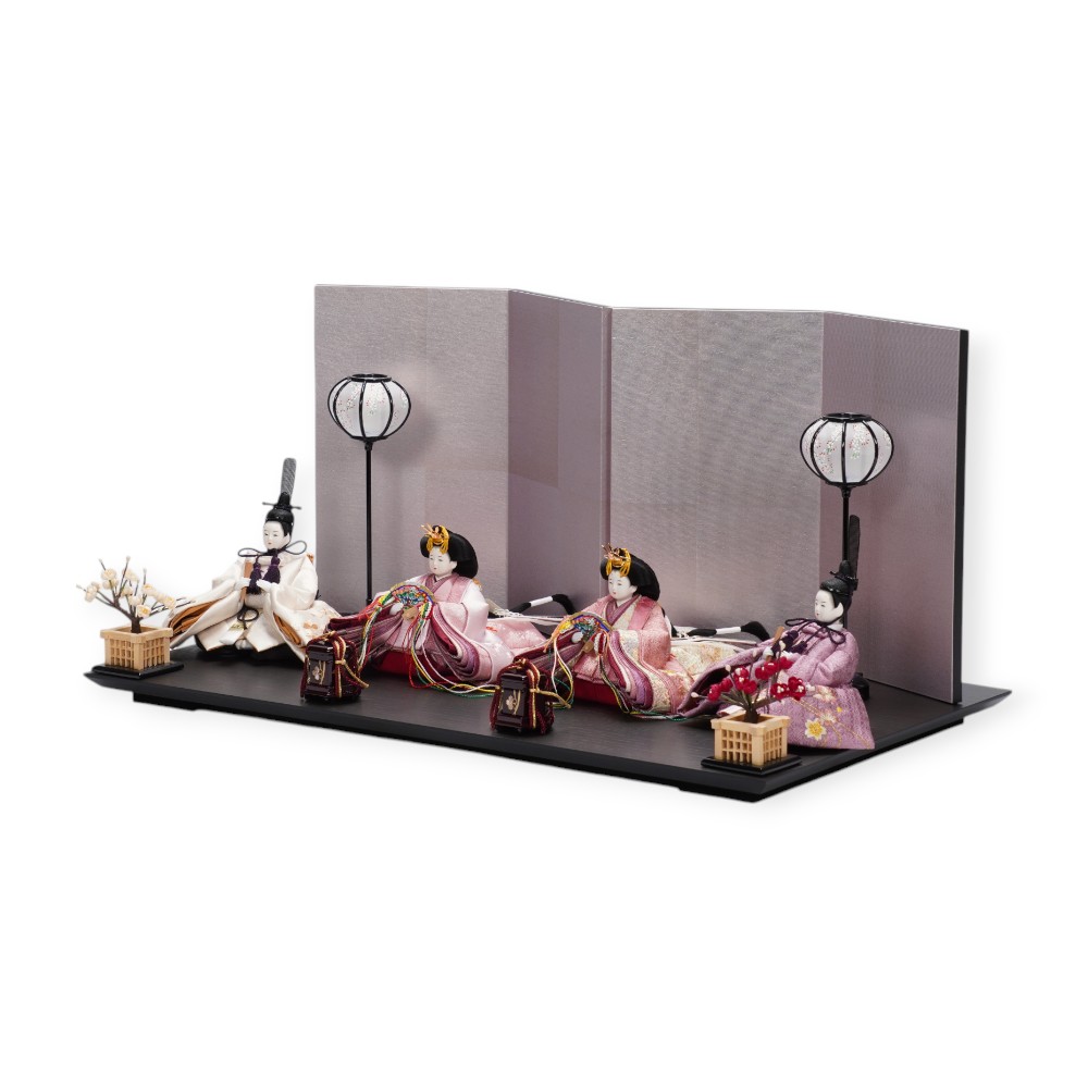 【雛人形】「葵」 桜ちらし刺繍(白・ピンク)×麻の葉に刺繍桜(紫) 双子飾り〈柴田家千代作〉[253-124]