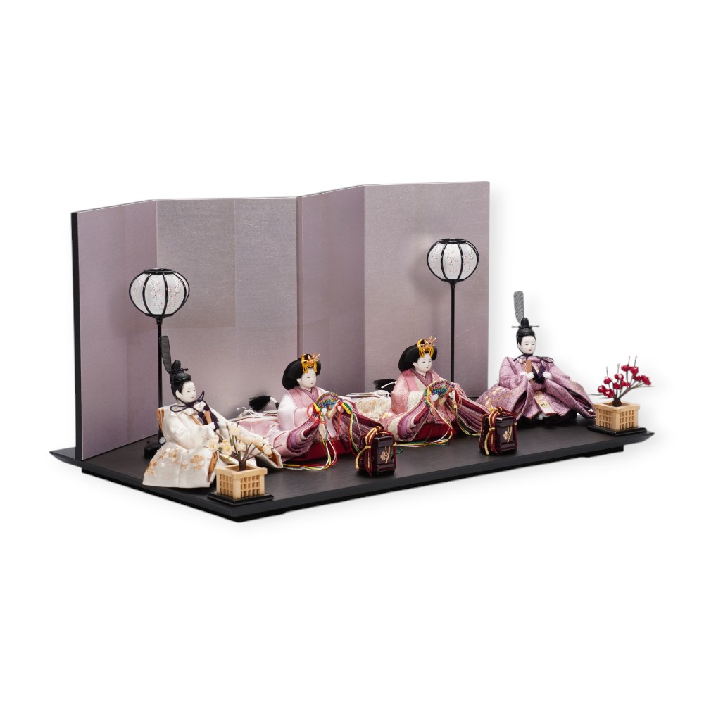 【雛人形】「葵」 桜ちらし刺繍(白・ピンク)×麻の葉に刺繍桜(紫) 双子飾り〈柴田家千代作〉[253-124]