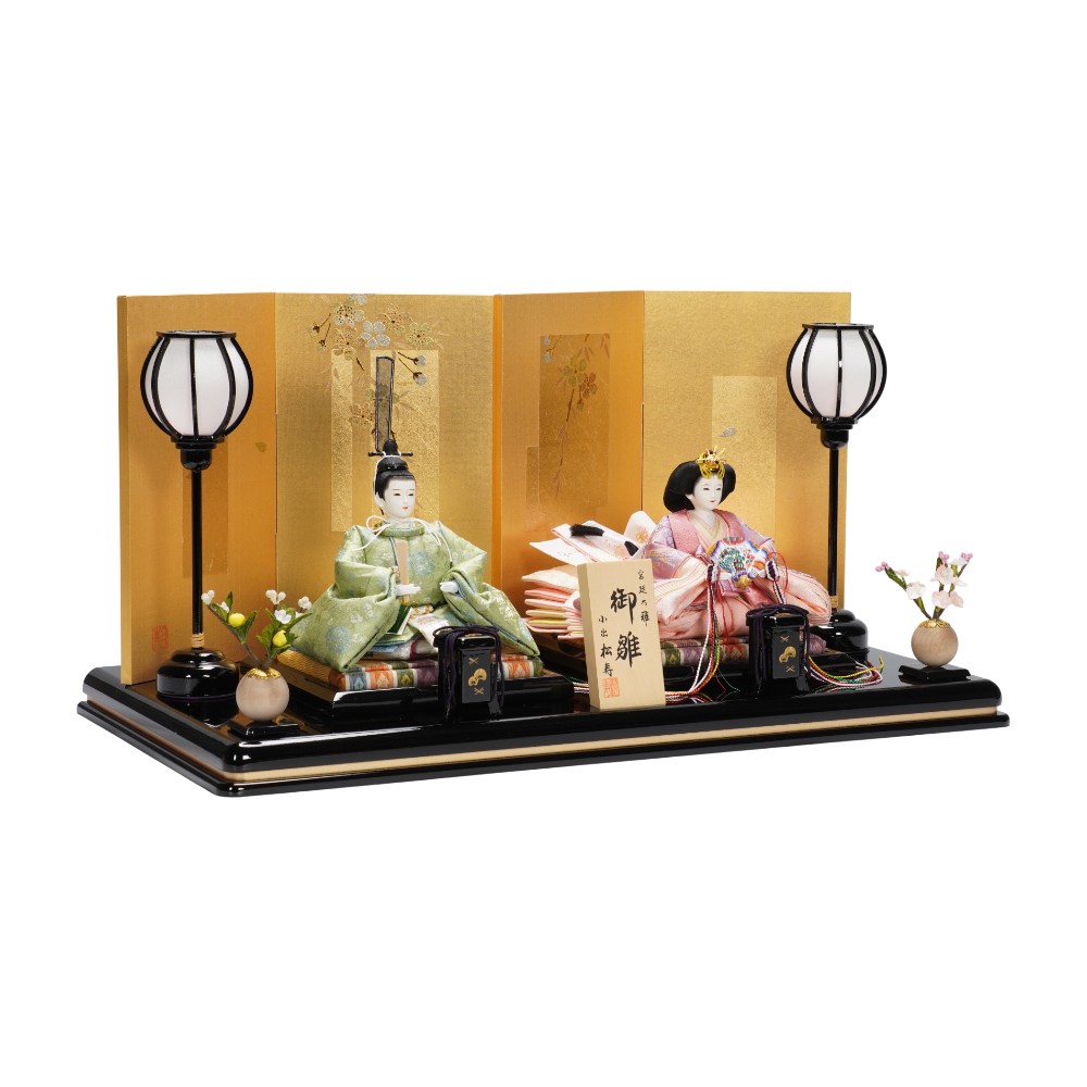 【雛人形】京十二番 高雄 牡丹唐草文様(柳色・薄紅梅) 親王飾り | 小出松寿作