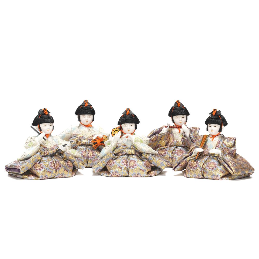 【雛人形】四寸おぼこ 市松地玩具柄文様 十人揃い薄型三段飾り | 小出松寿作