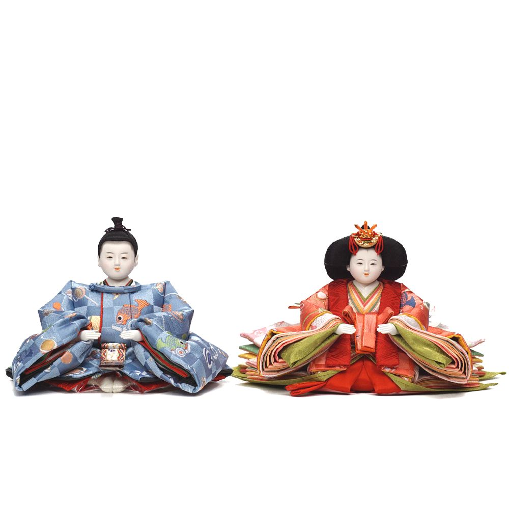 【雛人形】四寸おぼこ 市松地玩具柄文様 十人揃い薄型三段飾り | 小出松寿作