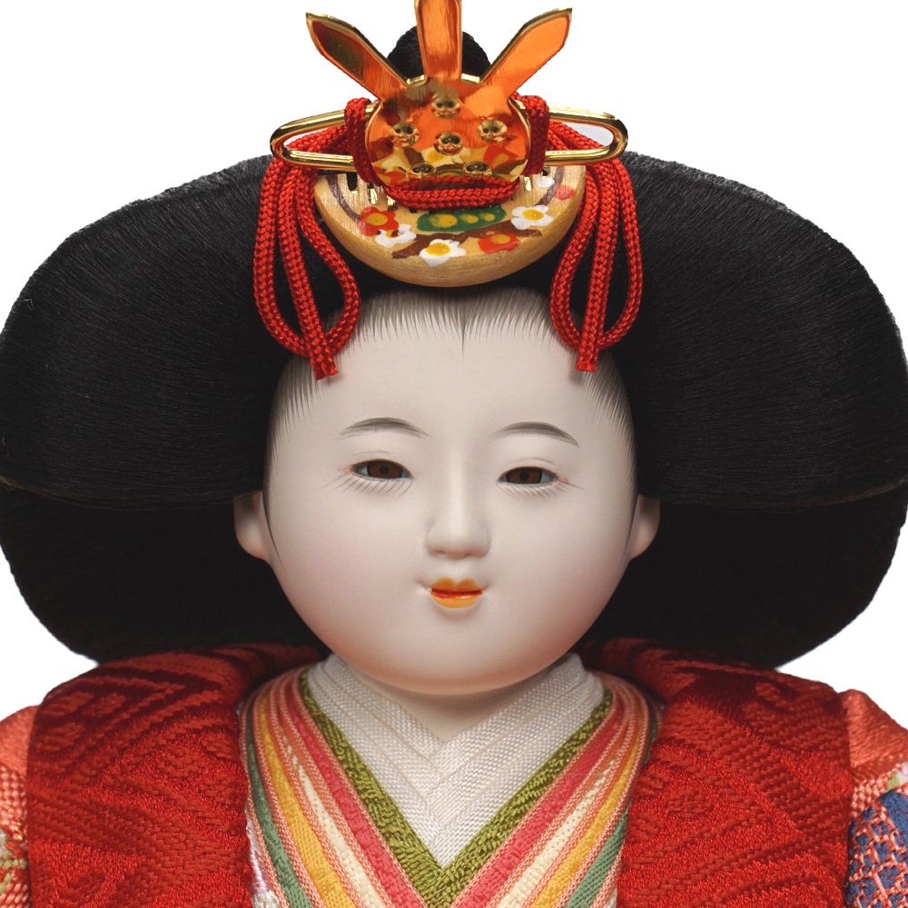 【雛人形】四寸おぼこ 市松地玩具柄文様 十人揃い薄型三段飾り | 小出松寿作