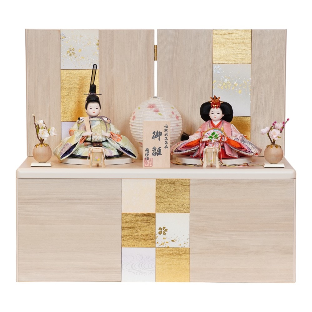 雛人形】柳(小) 金襴(緑・ピンク) 親王揃い収納飾り | 尚好作 ｜雛人形