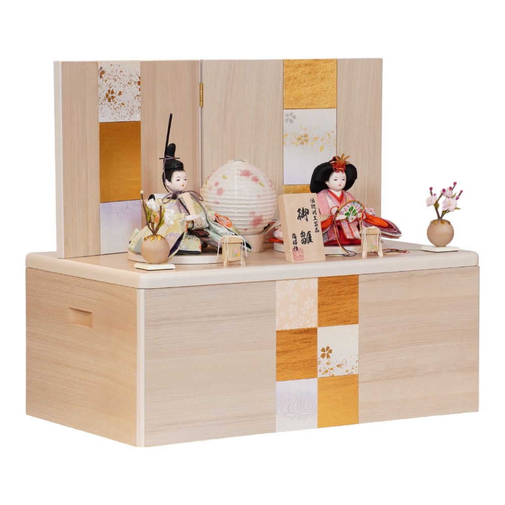【雛人形】柳(小) 金襴(緑・ピンク) 親王揃い収納飾り | 尚好作