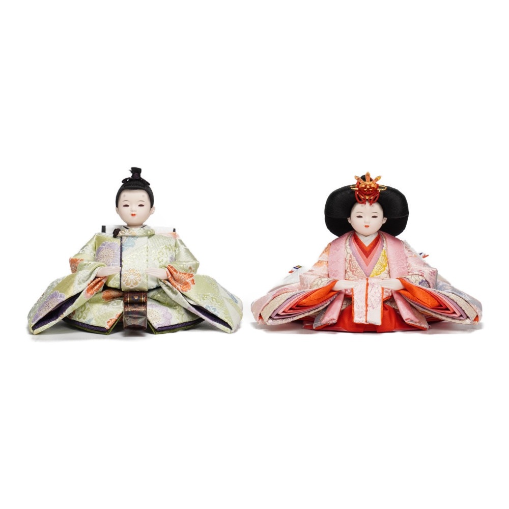 【雛人形】柳(小) 金襴(緑・ピンク) 親王揃い収納飾り | 尚好作