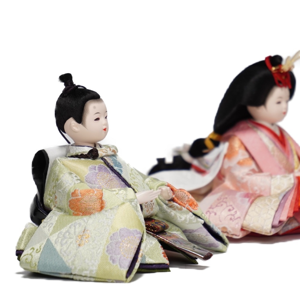 【雛人形】柳(小) 金襴(緑・ピンク) 親王揃い収納飾り | 尚好作