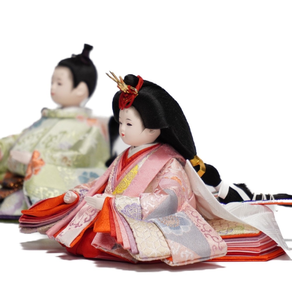【雛人形】柳(小) 金襴(緑・ピンク) 親王揃い収納飾り | 尚好作