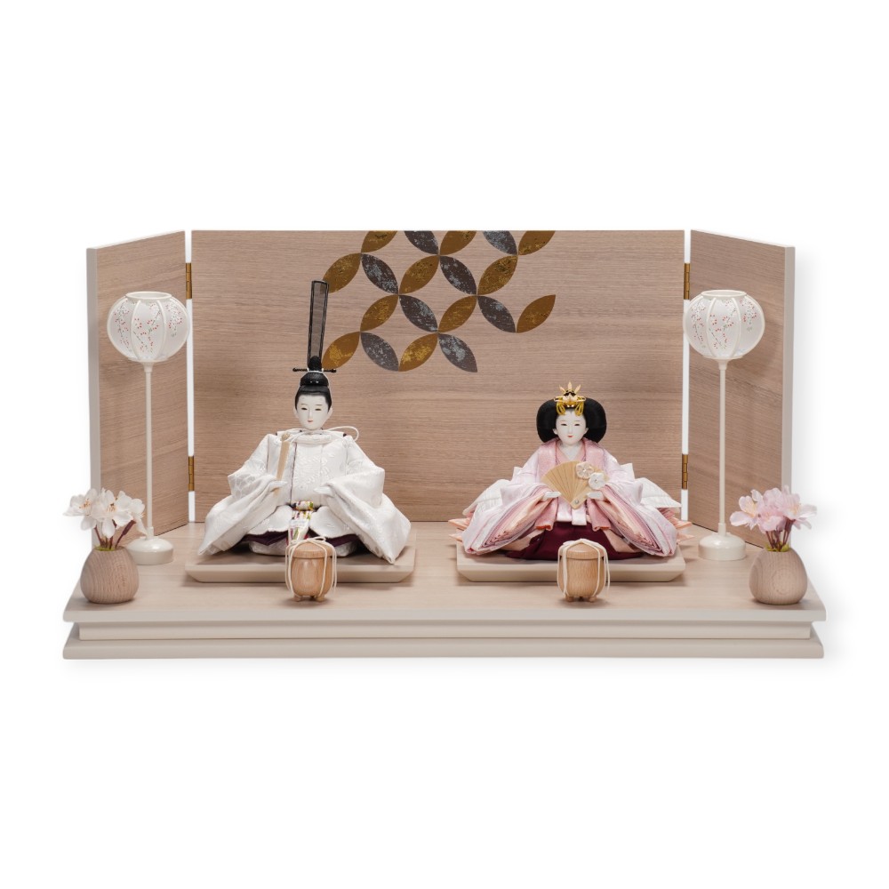 【雛人形】芥子 金襴(白・ピンク) 花柄 親王飾り | 望月紀彦作