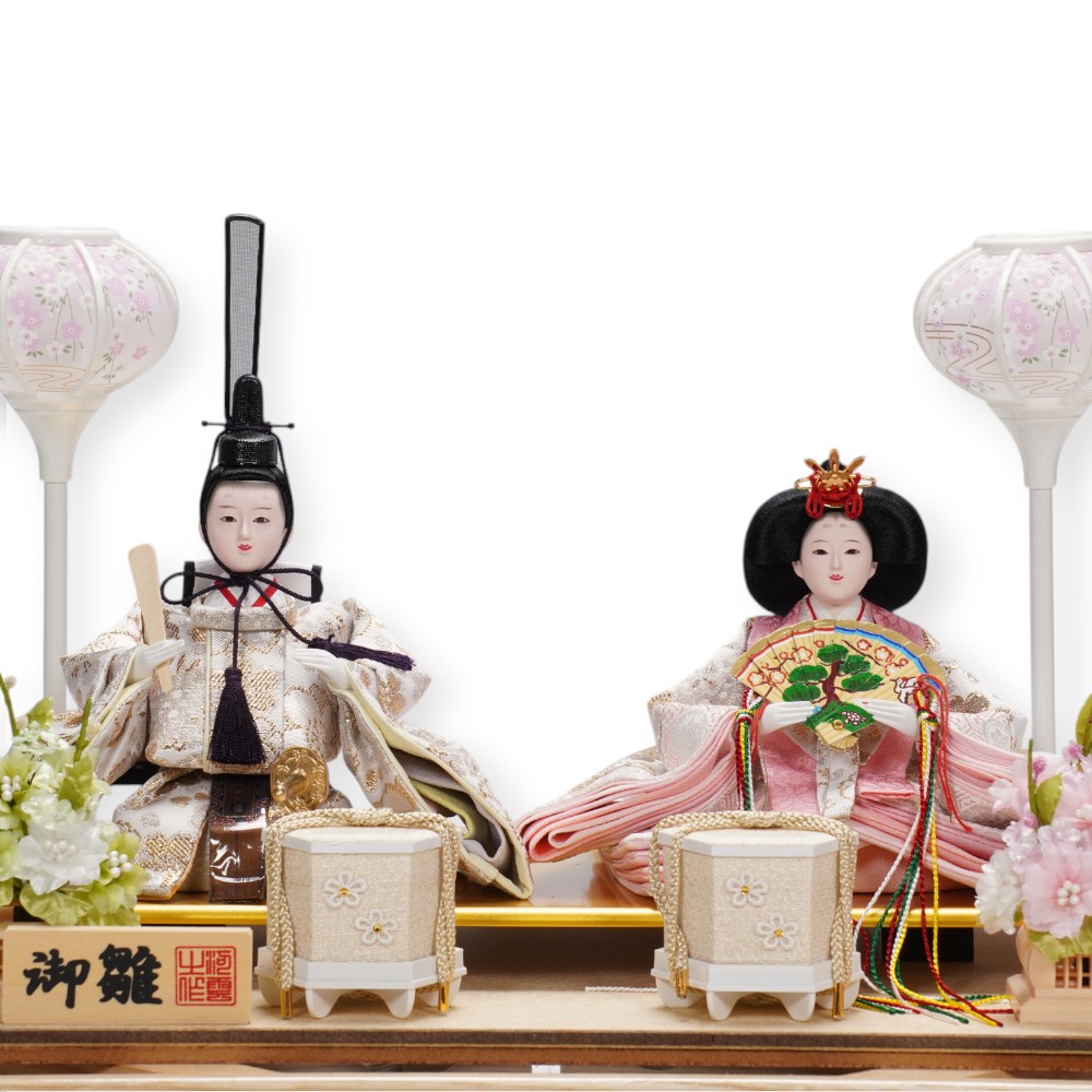 雛人形】小芥子 金襴 白木 親王揃いガラスケース飾り〈河雲作