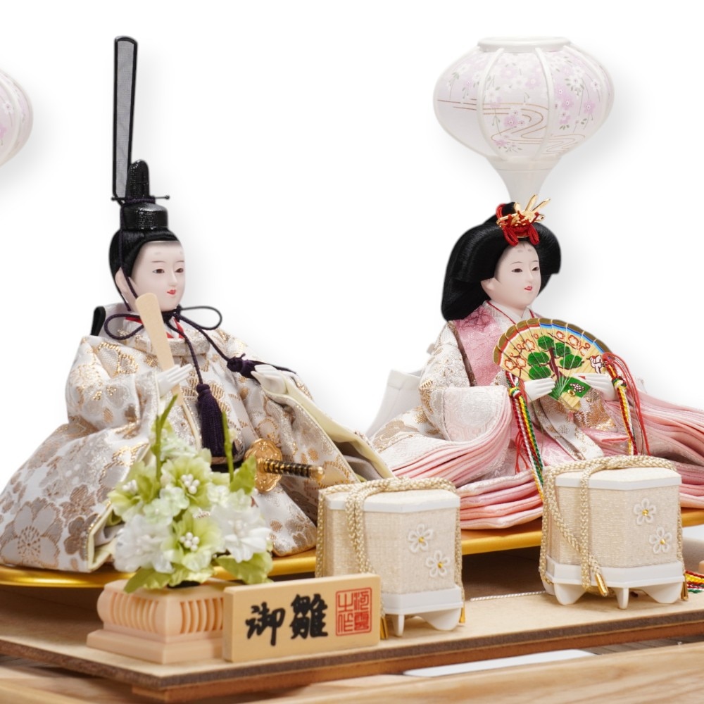 雛人形】小芥子 金襴 白木 親王揃いガラスケース飾り〈河雲作