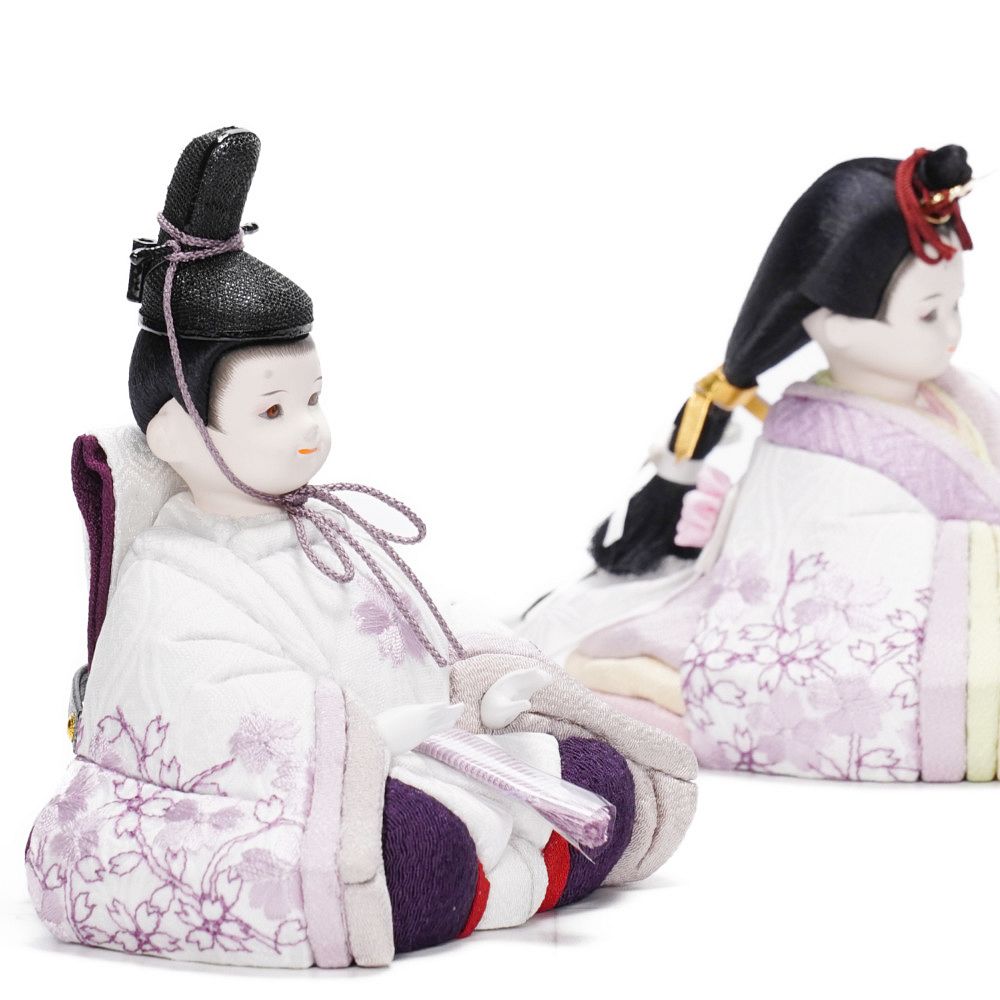 木目込み雛人形】刺繍(白・紫暈し) 枝桜 親王揃い収納飾り | 縫nui作