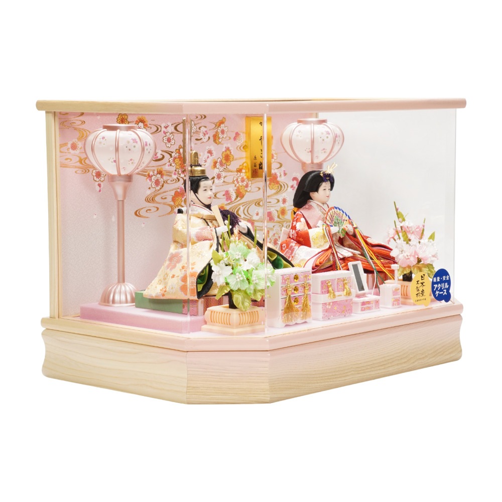 【雛人形】小三五 美里白桃 親王揃いアクリルケース飾り | 藤翁作