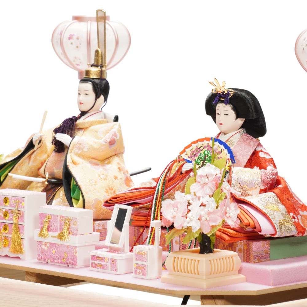 【雛人形】小三五 美里白桃 親王揃いアクリルケース飾り | 藤翁作