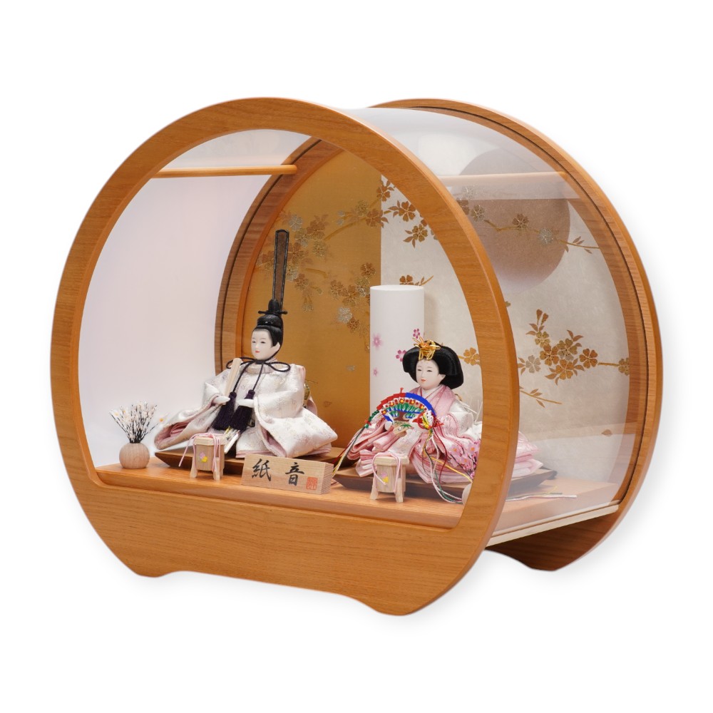 雛人形】京十四番 金襴 花輪(白・ピンク) 親王揃いアクリルケース飾り