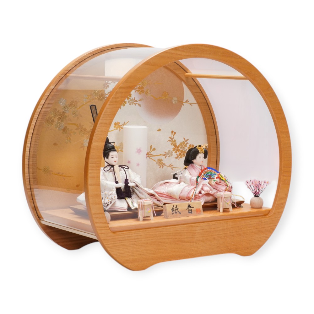 【雛人形】京十四番 金襴 花輪(白・ピンク) 親王揃いアクリルケース飾り | 恵翠作