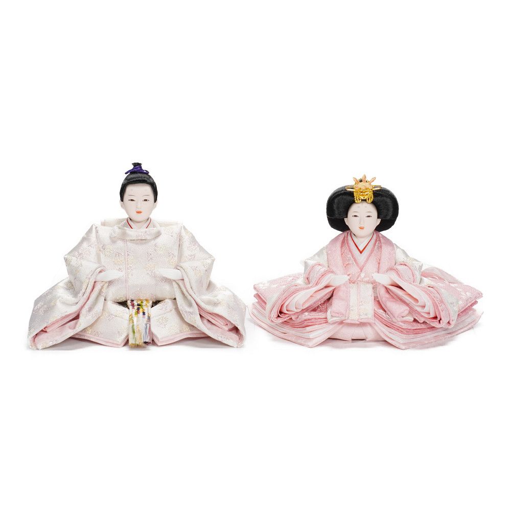 【雛人形】京十四番 金襴 花輪(白・ピンク) 親王揃いアクリルケース飾り | 恵翠作