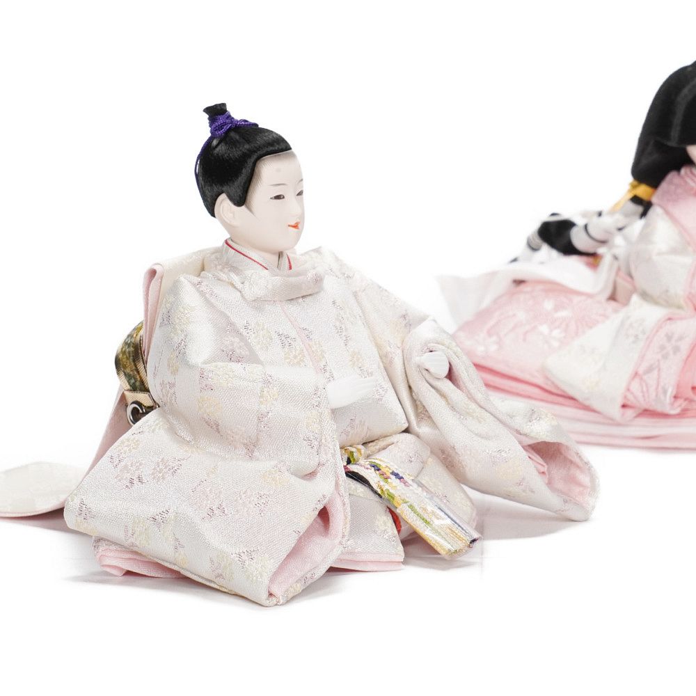 【雛人形】京十四番 金襴 花輪(白・ピンク) 親王揃いアクリルケース飾り | 恵翠作