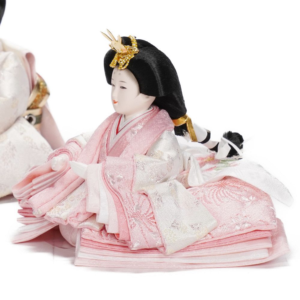 【雛人形】京十四番 金襴 花輪(白・ピンク) 親王揃いアクリルケース飾り | 恵翠作